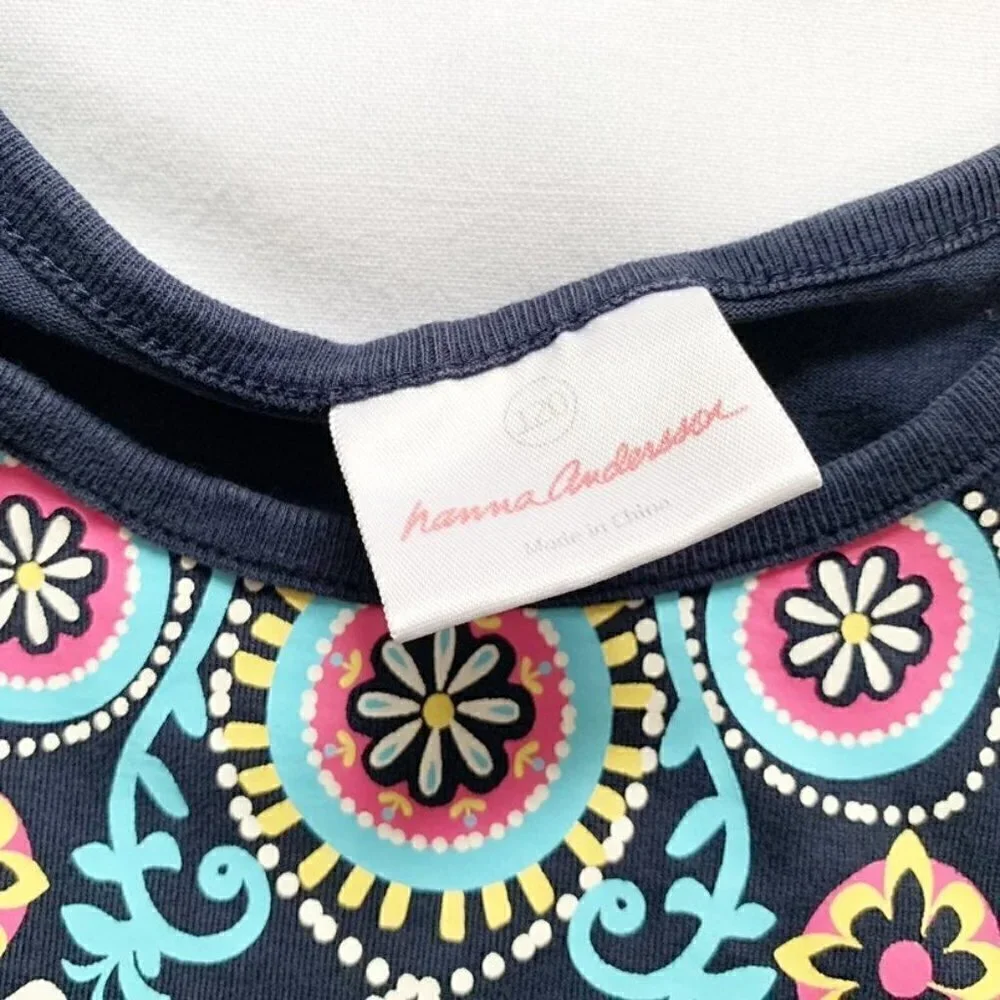 5/$25 Hanna Andersson A-Line Dress‎ Kids 120 Navy Blue Ruffle Medallion Boho
